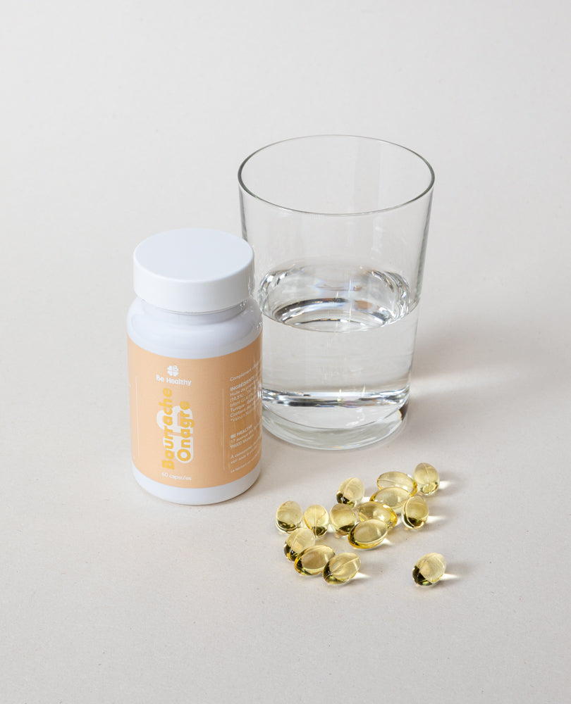 Produit BeHealthy - Bourrache Onagre et verre d&